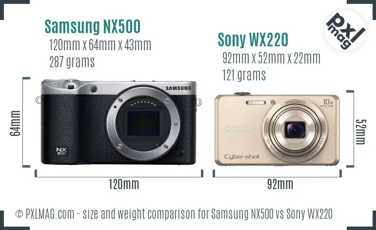 Samsung NX500 vs Sony WX220 size comparison