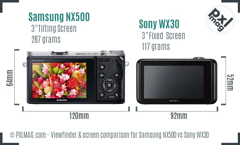 Samsung NX500 vs Sony WX30 Screen and Viewfinder comparison