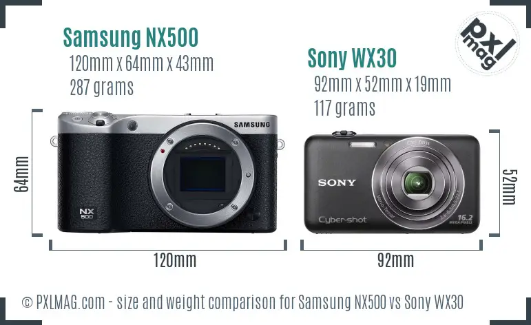 Samsung NX500 vs Sony WX30 size comparison