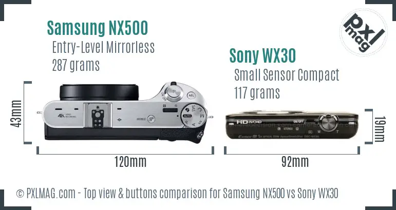 Samsung NX500 vs Sony WX30 top view buttons comparison