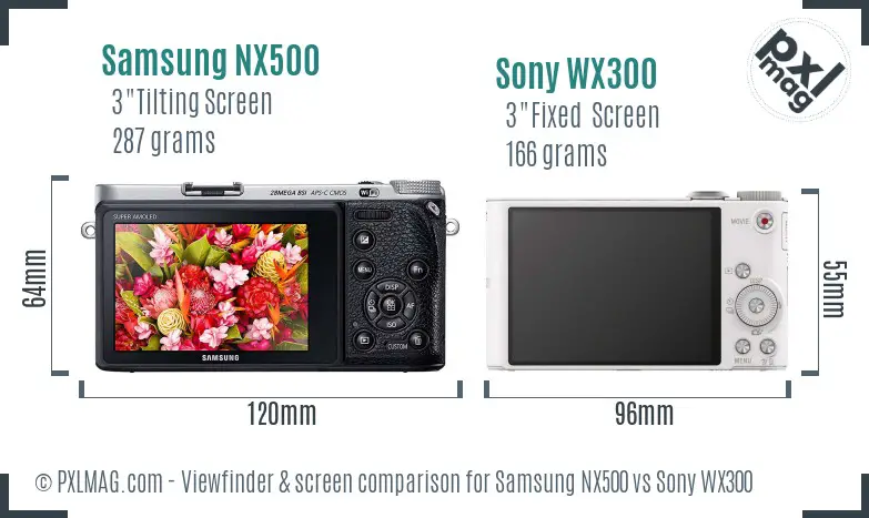 Samsung NX500 vs Sony WX300 Screen and Viewfinder comparison