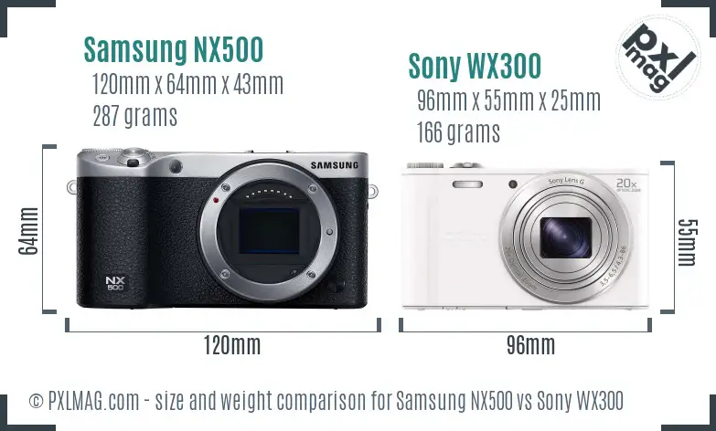 Samsung NX500 vs Sony WX300 size comparison