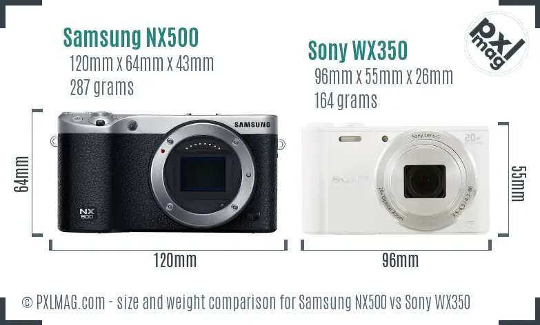 Samsung NX500 vs Sony WX350 size comparison