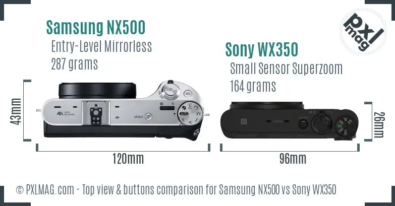 Samsung NX500 vs Sony WX350 top view buttons comparison