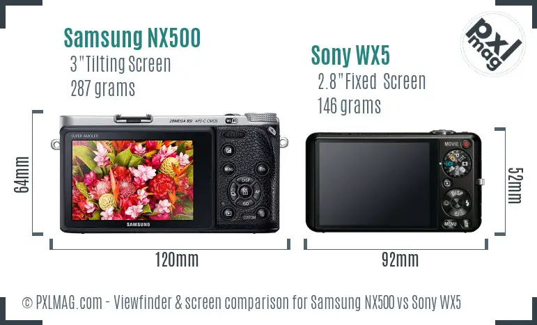 Samsung NX500 vs Sony WX5 Screen and Viewfinder comparison