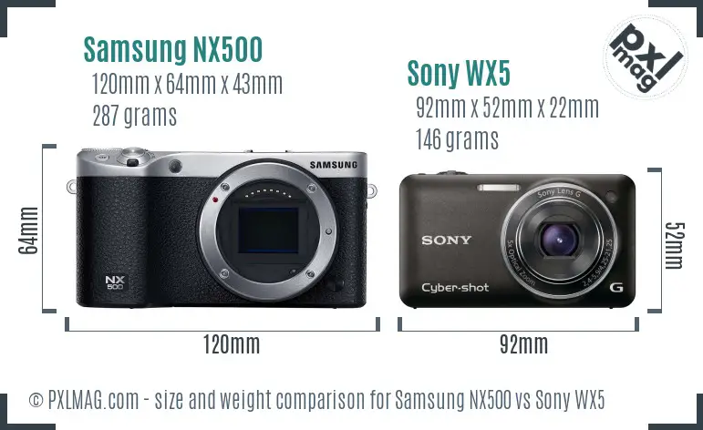 Samsung NX500 vs Sony WX5 size comparison