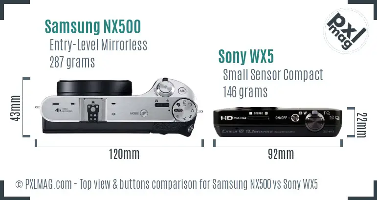 Samsung NX500 vs Sony WX5 top view buttons comparison