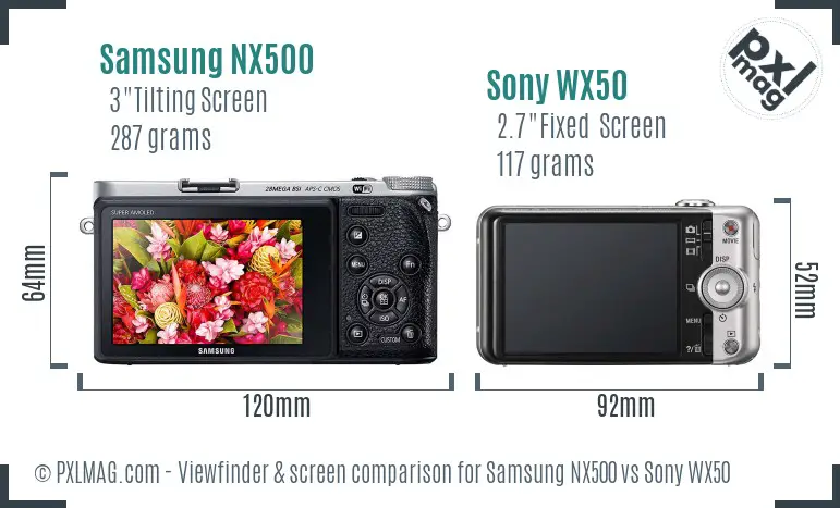 Samsung NX500 vs Sony WX50 Screen and Viewfinder comparison