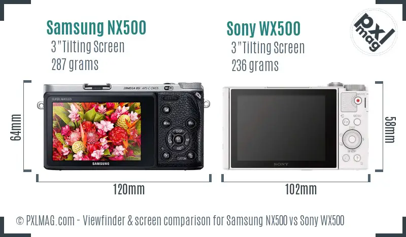 Samsung NX500 vs Sony WX500 Screen and Viewfinder comparison