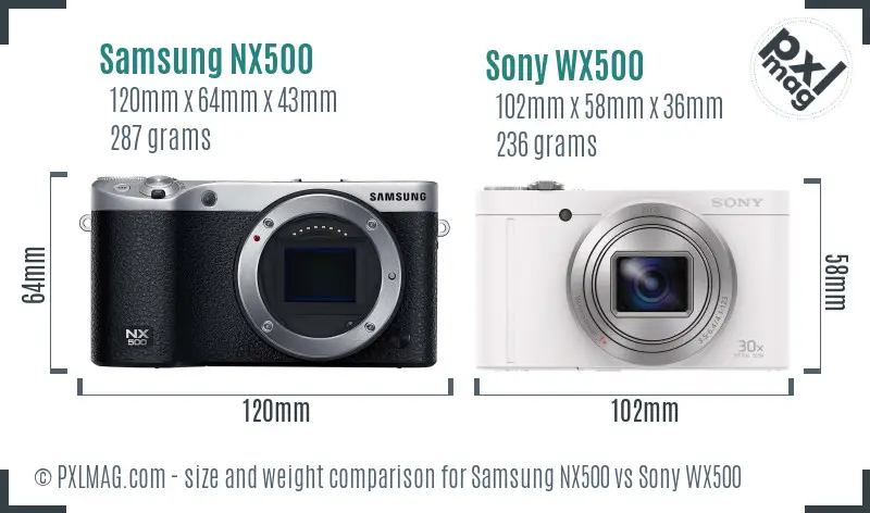 Samsung NX500 vs Sony WX500 size comparison