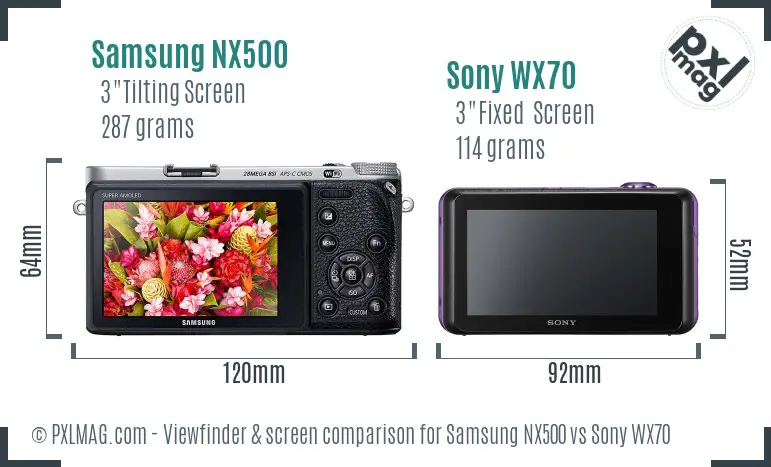 Samsung NX500 vs Sony WX70 Screen and Viewfinder comparison