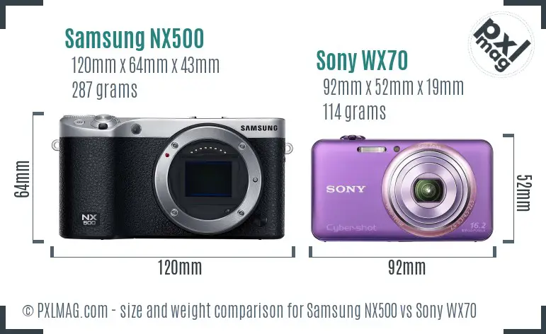 Samsung NX500 vs Sony WX70 size comparison