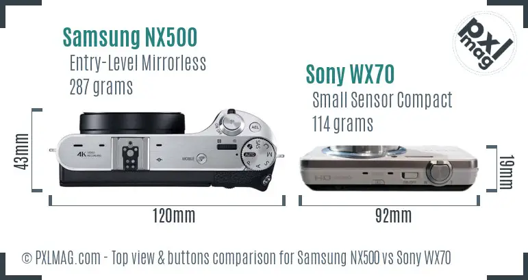 Samsung NX500 vs Sony WX70 top view buttons comparison