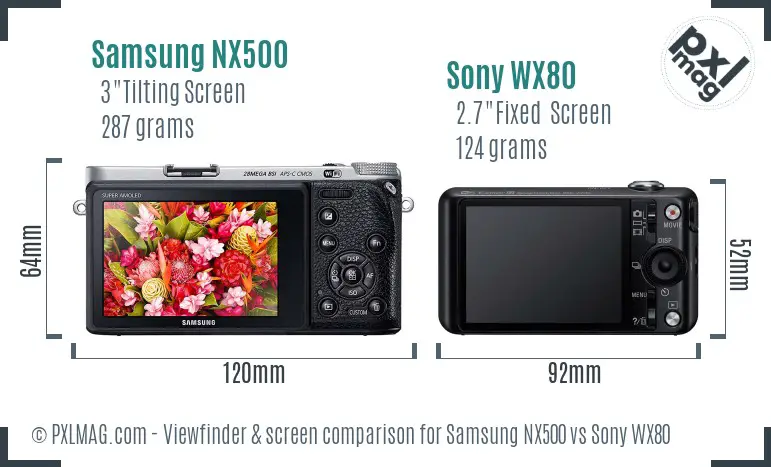 Samsung NX500 vs Sony WX80 Screen and Viewfinder comparison