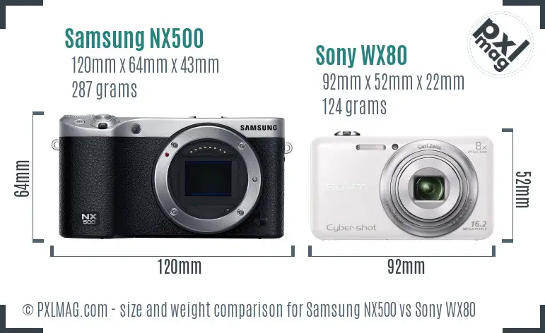 Samsung NX500 vs Sony WX80 size comparison