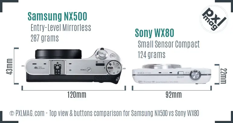 Samsung NX500 vs Sony WX80 top view buttons comparison