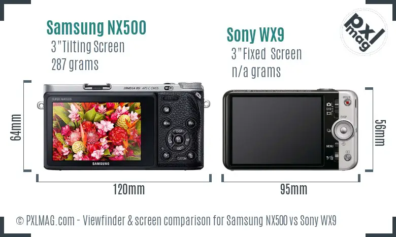 Samsung NX500 vs Sony WX9 Screen and Viewfinder comparison