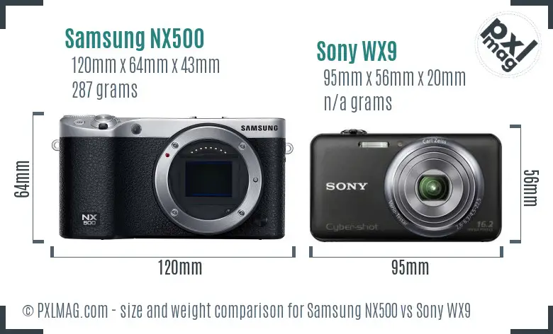 Samsung NX500 vs Sony WX9 size comparison