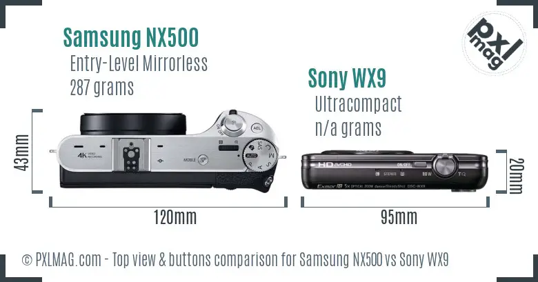Samsung NX500 vs Sony WX9 top view buttons comparison