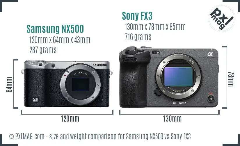 Samsung NX500 vs Sony FX3 size comparison