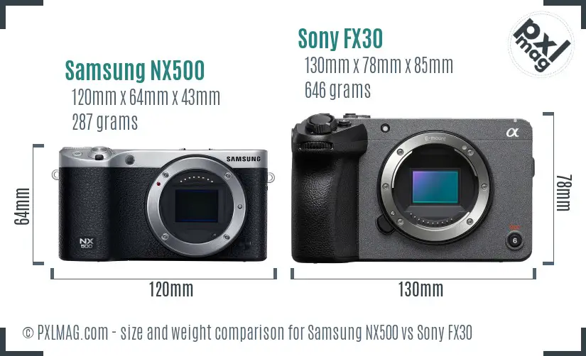 Samsung NX500 vs Sony FX30 size comparison