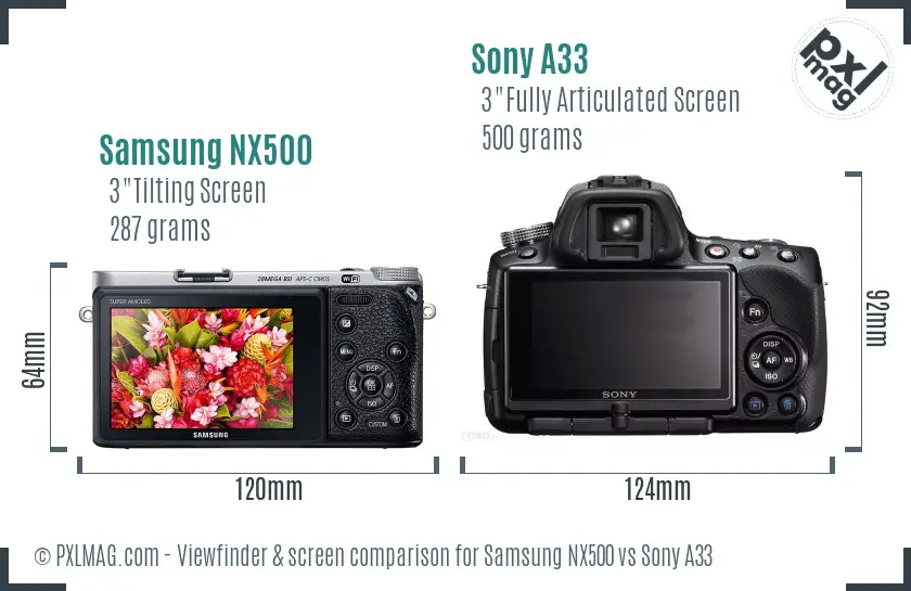 Samsung NX500 vs Sony A33 Screen and Viewfinder comparison