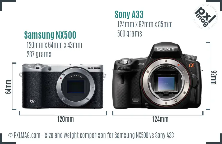 Samsung NX500 vs Sony A33 size comparison