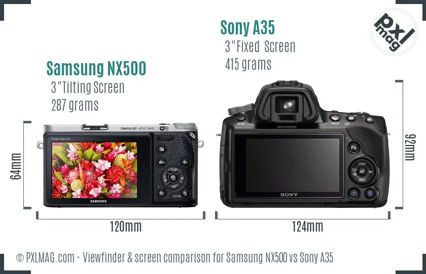 Samsung NX500 vs Sony A35 Screen and Viewfinder comparison