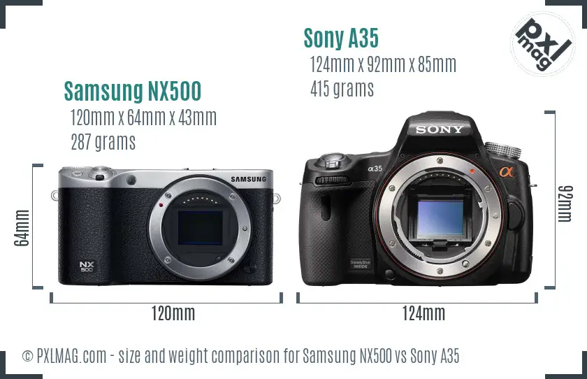 Samsung NX500 vs Sony A35 size comparison