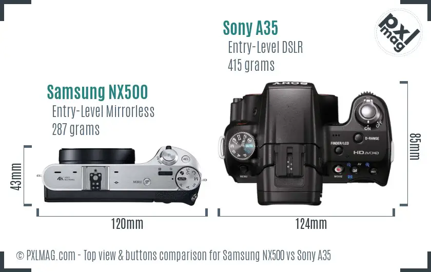 Samsung NX500 vs Sony A35 top view buttons comparison