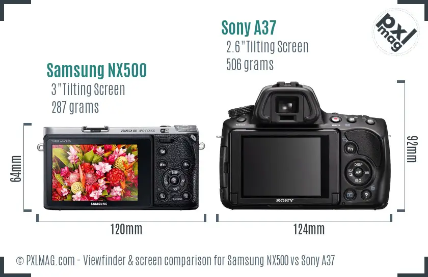Samsung NX500 vs Sony A37 Screen and Viewfinder comparison