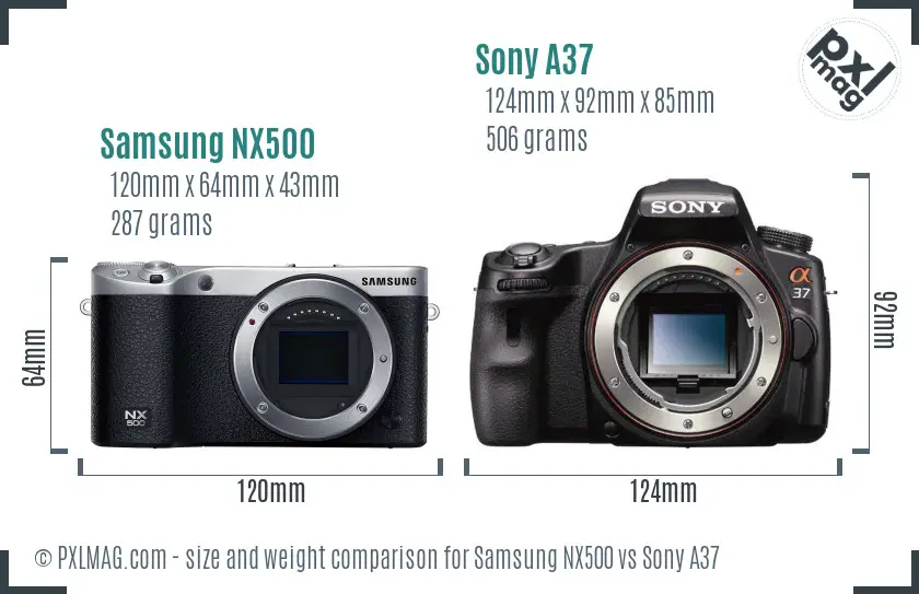 Samsung NX500 vs Sony A37 size comparison