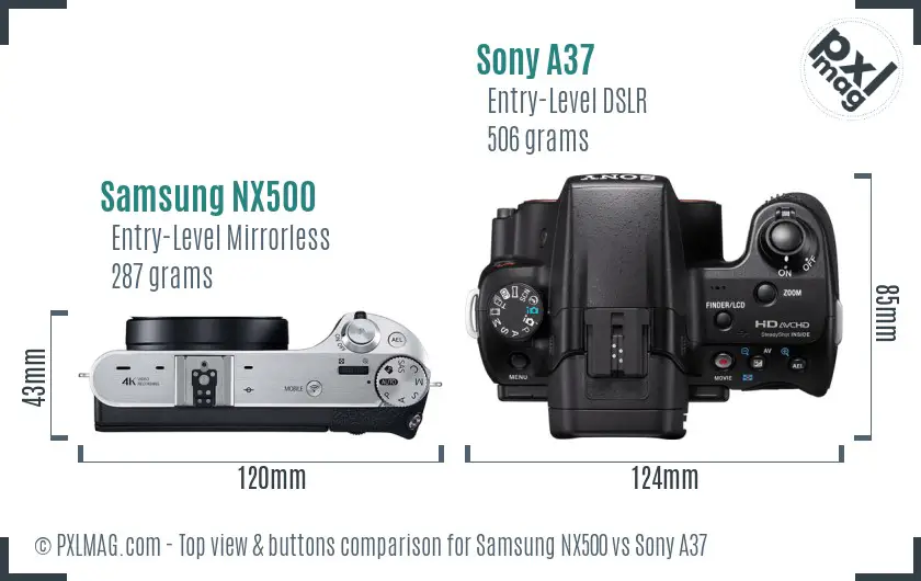 Samsung NX500 vs Sony A37 top view buttons comparison