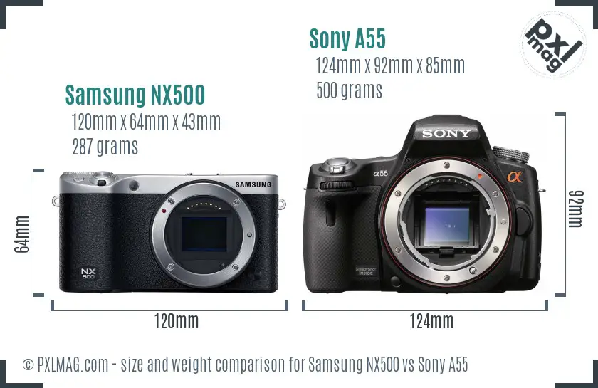 Samsung NX500 vs Sony A55 size comparison