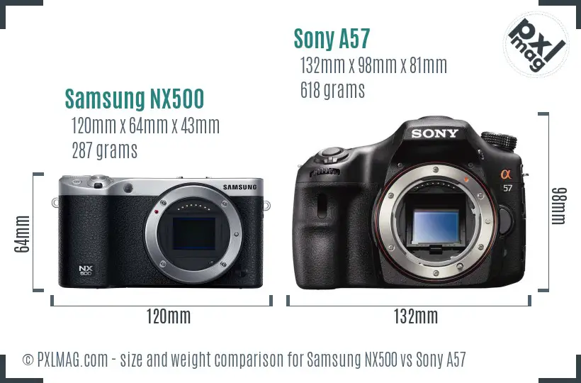 Samsung NX500 vs Sony A57 size comparison