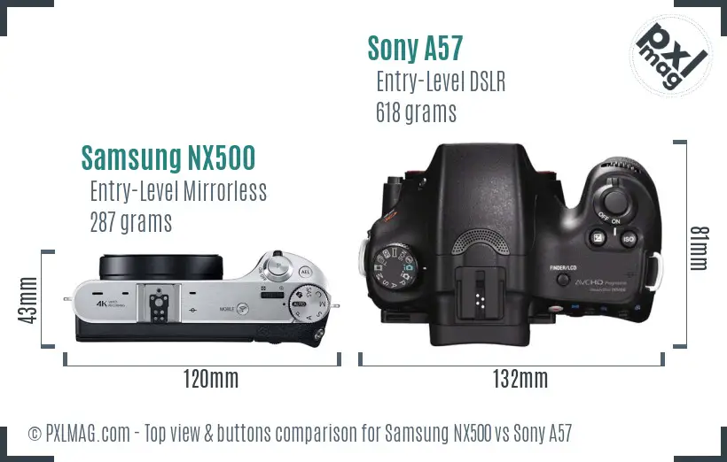 Samsung NX500 vs Sony A57 top view buttons comparison
