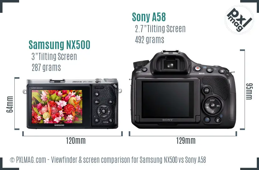 Samsung NX500 vs Sony A58 Screen and Viewfinder comparison
