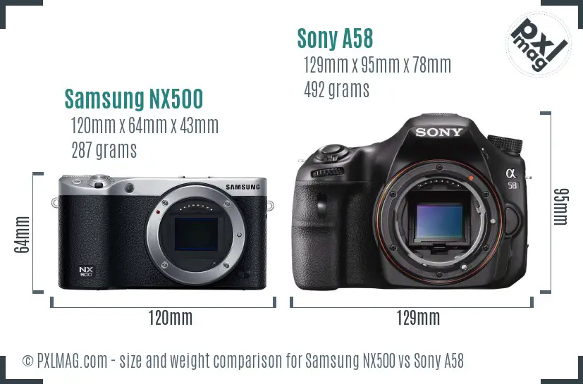 Samsung NX500 vs Sony A58 size comparison