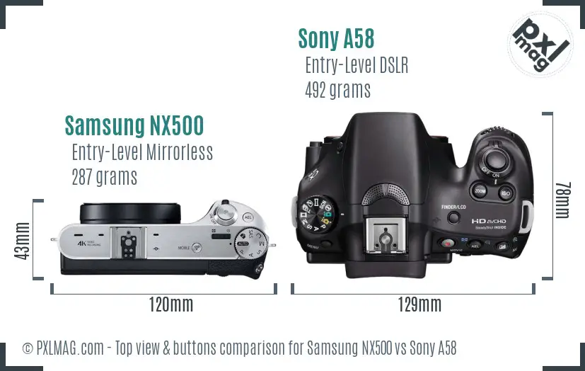 Samsung NX500 vs Sony A58 top view buttons comparison