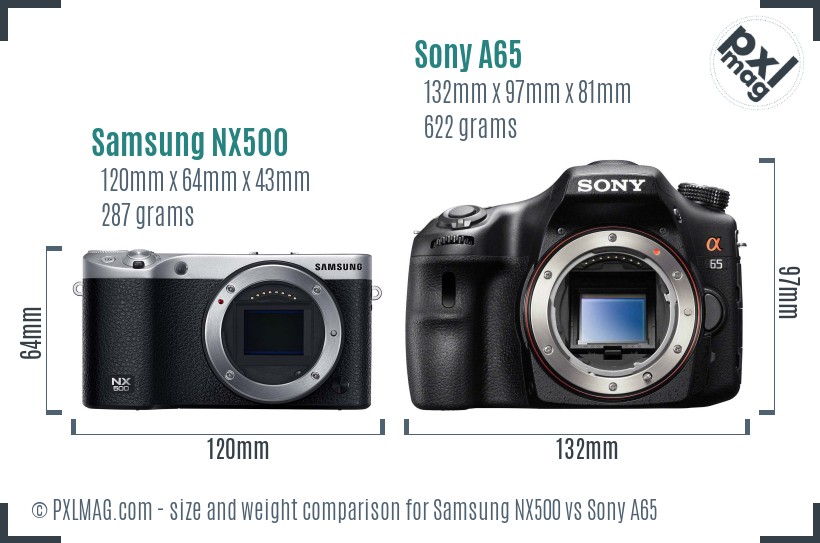 Samsung NX500 vs Sony A65 size comparison