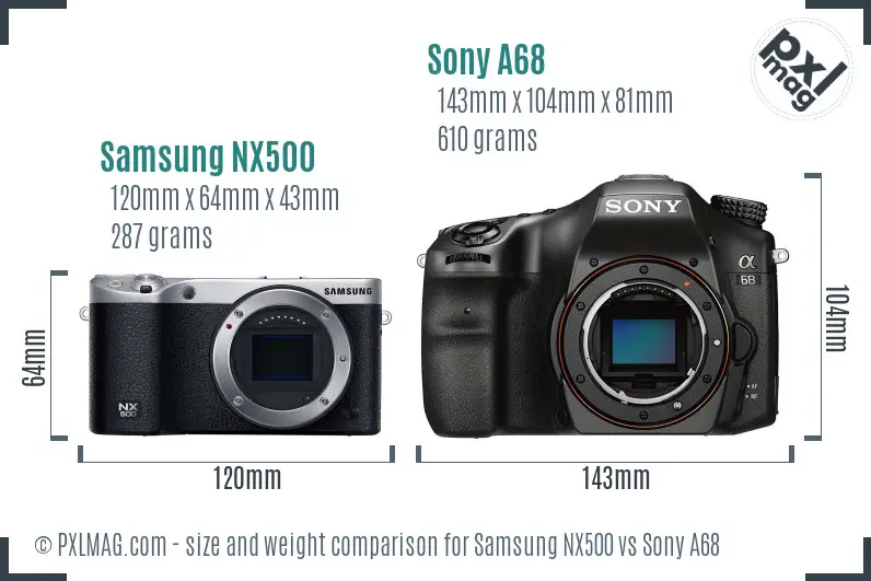 Samsung NX500 vs Sony A68 size comparison