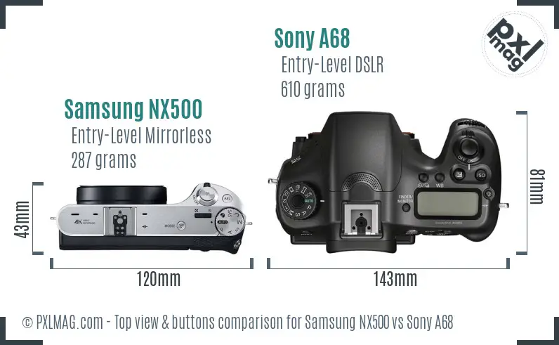 Samsung NX500 vs Sony A68 top view buttons comparison
