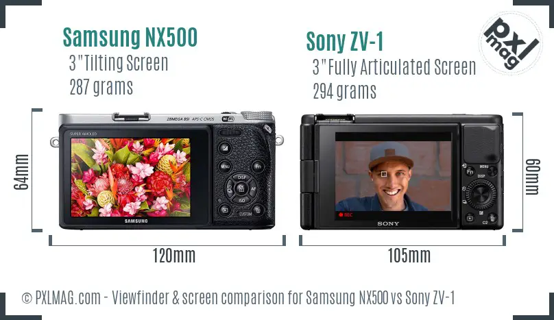 Samsung NX500 vs Sony ZV-1 Screen and Viewfinder comparison