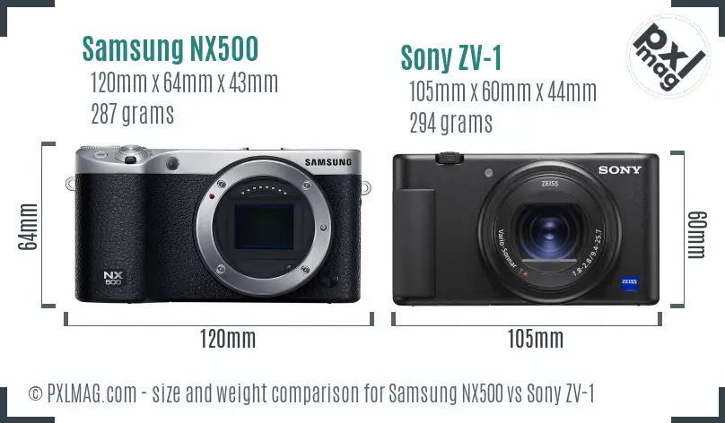 Samsung NX500 vs Sony ZV-1 size comparison