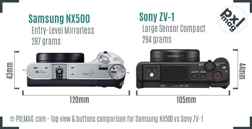 Samsung NX500 vs Sony ZV-1 top view buttons comparison
