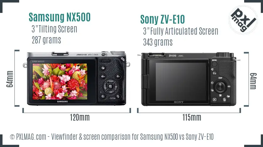 Samsung NX500 vs Sony ZV-E10 Screen and Viewfinder comparison