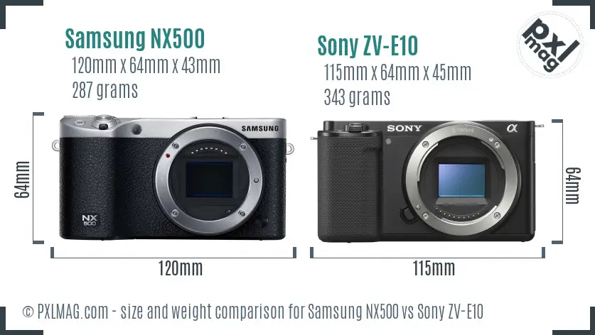 Samsung NX500 vs Sony ZV-E10 size comparison