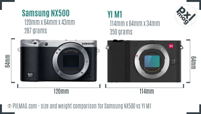 Samsung NX500 vs YI M1 size comparison