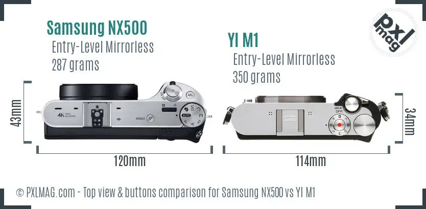 Samsung NX500 vs YI M1 top view buttons comparison