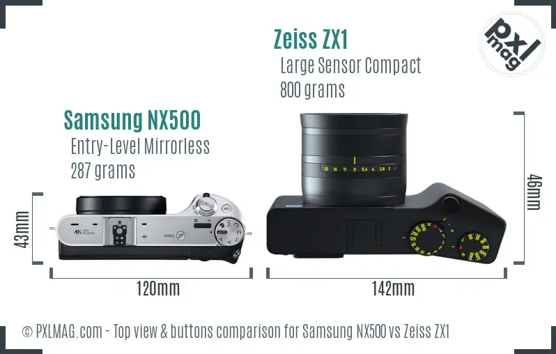 Samsung NX500 vs Zeiss ZX1 top view buttons comparison